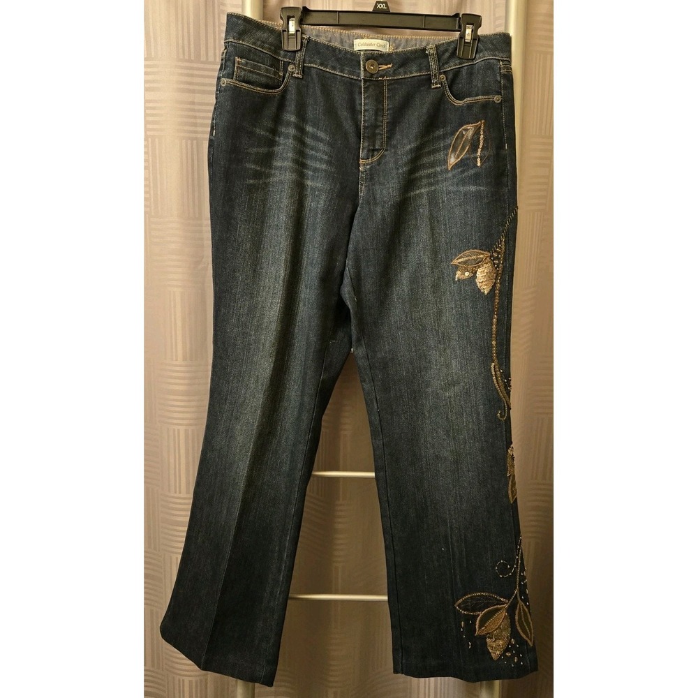 Coldwater Creek Leafy Sequined Embroidered Embellished Jean Size 12 (34x29)